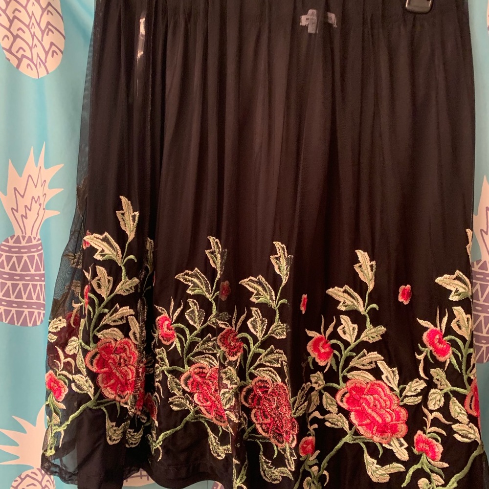 Floral Black Skirt - Like New